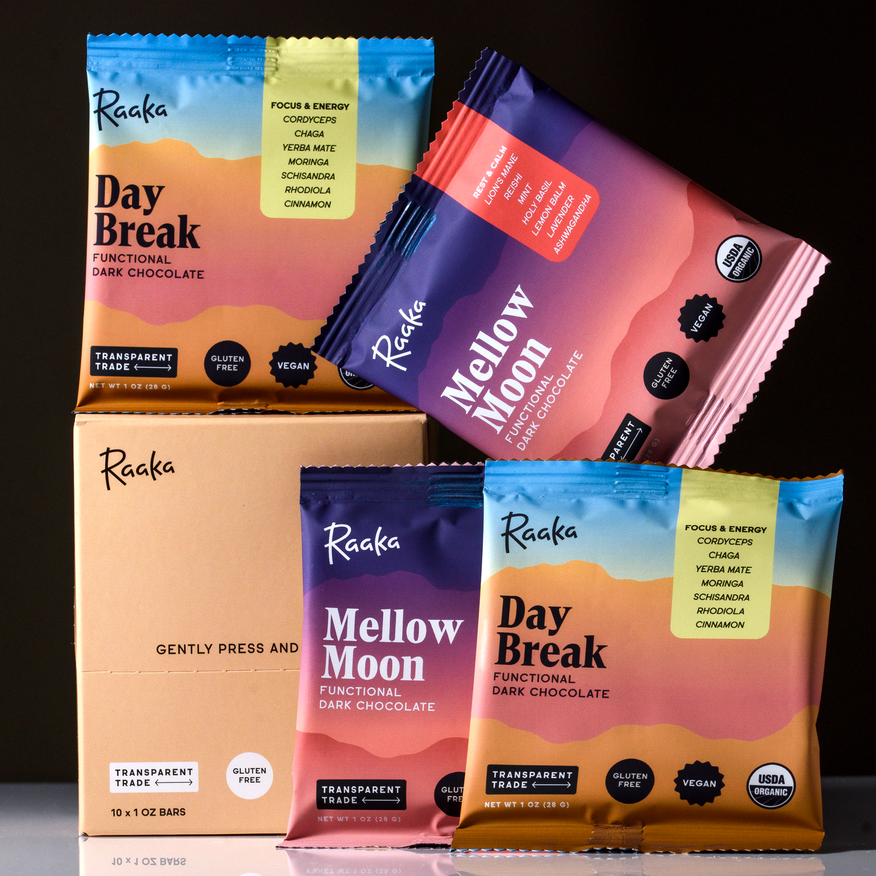 Functional Dark Chocolate Mixed Box of 10 - Clean Giftable Box Assortment